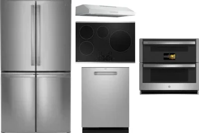 5 Piece Package Includes Refrigerator, Cooktop, Wall Oven, Hood And Dishwasher